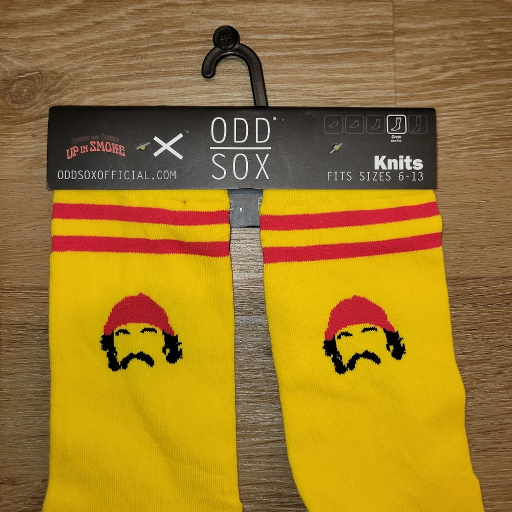 2 Pairs - Cheech and Chong Yellow Up In Smoke Crew Socks Odd Sox Size 6-13 New
